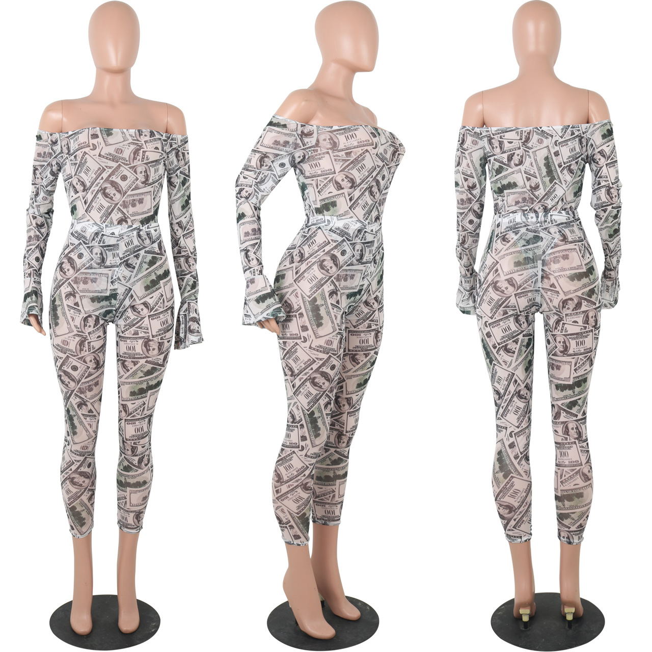 MOS Sexy Hot Style Mesh Print One shoulder Two piece Set