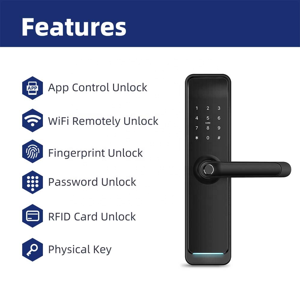 Home Security WIFI BLE APP QR Card Fingerprint Door Lock Digital Lock Intelligent Electric Smart Door Lock