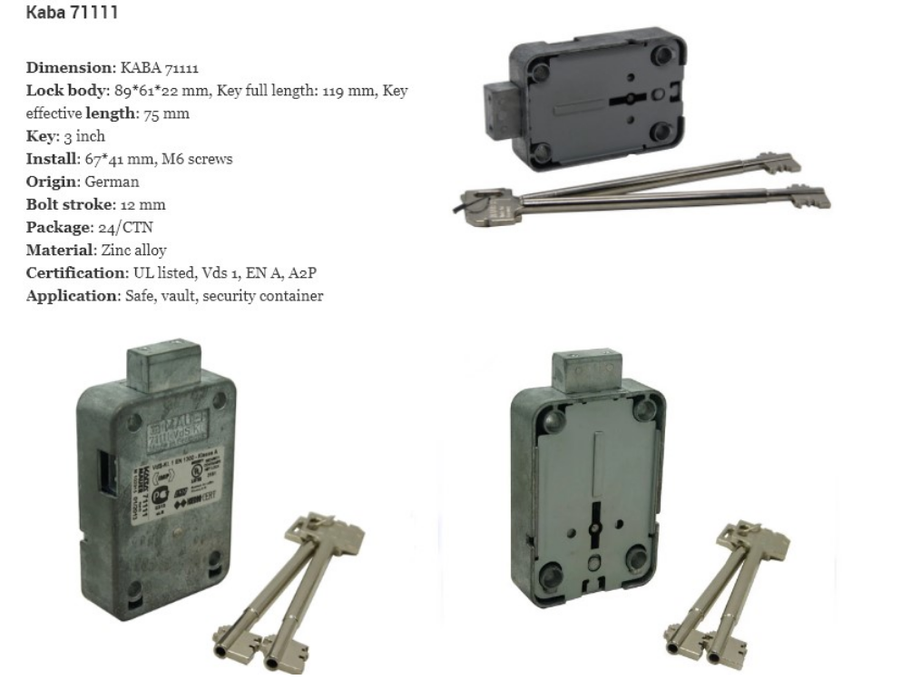 President A KABA 71111 Mechanical Key Safe Lock Security Lever Key Master Lock with 2 Keys 164mm