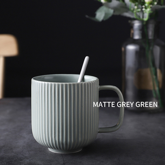 Nordic Style Simple Solid Color 350ml Embossed Matte Stripe Tea Mug Coffee Milk Water Office Mug Quiet And Elegant