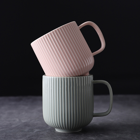 Nordic Style Simple Solid Color 350ml Embossed Matte Stripe Tea Mug Coffee Milk Water Office Mug Quiet And Elegant