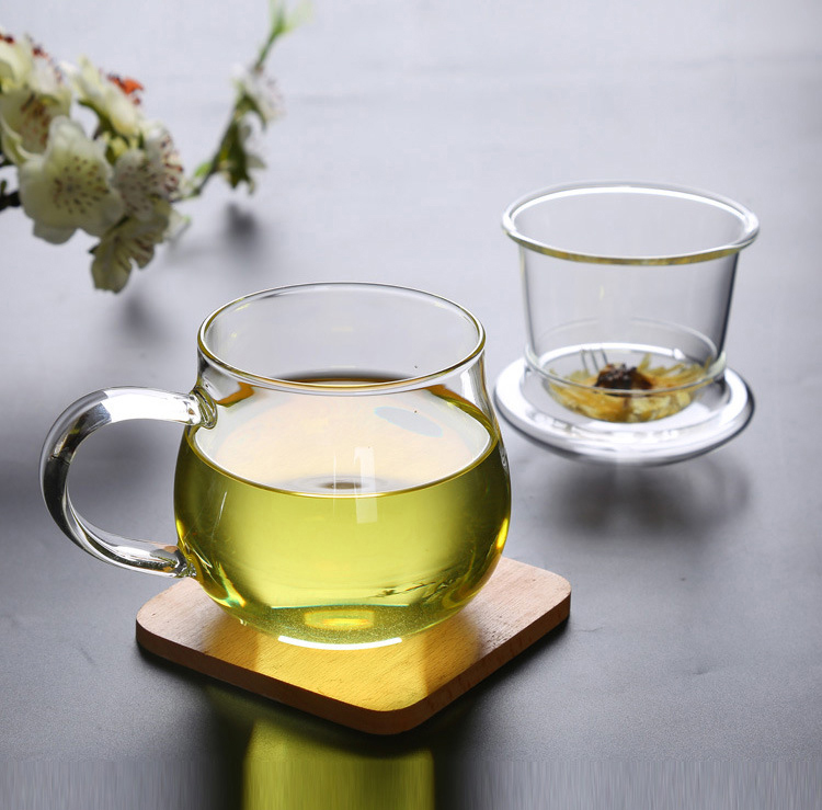 High Quality Glass Tea Cup Office Transparent Home Glass High Borosilicate Glass Flower Tea Cup With Tea Drain And Lid