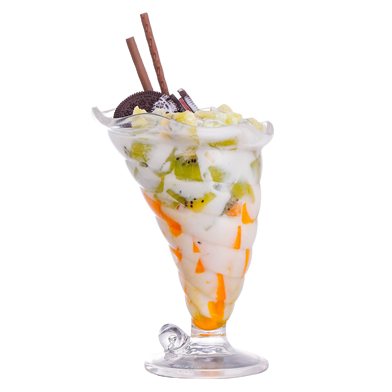 Food Grade PC Material Transparent Plastic Ice Cream Cup Home Vertical Pattern Fruit Milk Dessert Drink Cup Cold Drink Cup