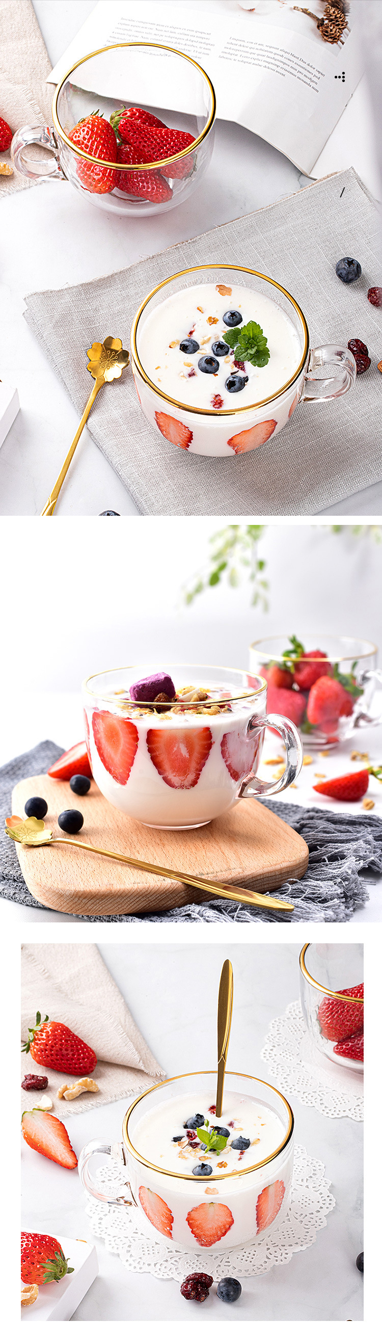 470ML Light Luxury Transparent Glass Cup with Handle Cup Mouth Golden Edge Decoration Breakfast Milk Cup Glass Coffee Cup