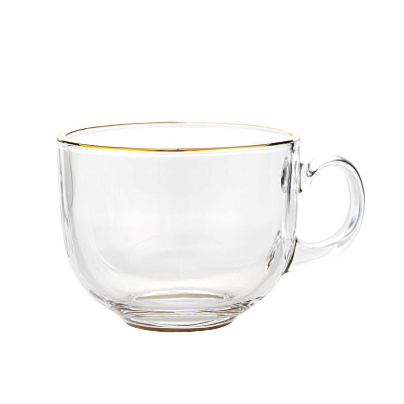 470ML Light Luxury Transparent Glass Cup with Handle Cup Mouth Golden Edge Decoration Breakfast Milk Cup Glass Coffee Cup