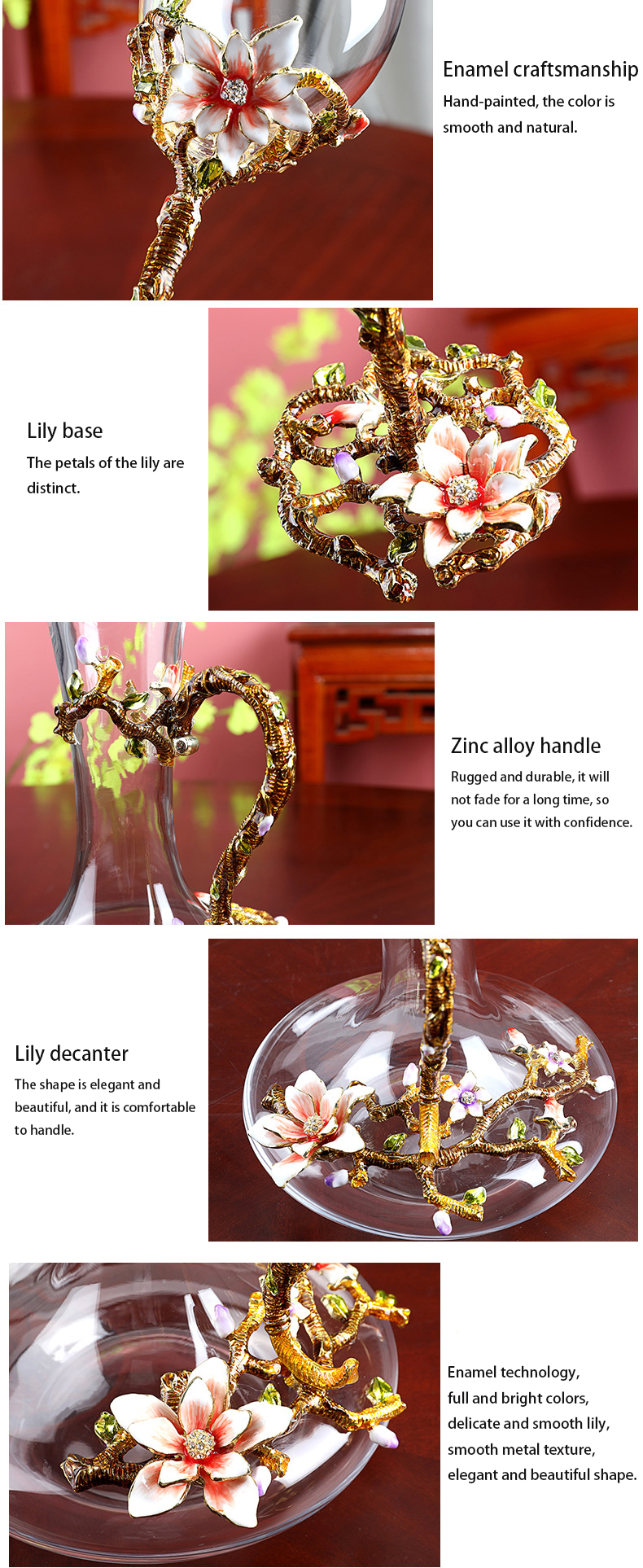 Enamel Craftsmanship Lily Flower Red Wine Glass Set Creative Personality European-style Luxury Home Decanter Goblet Drinkware