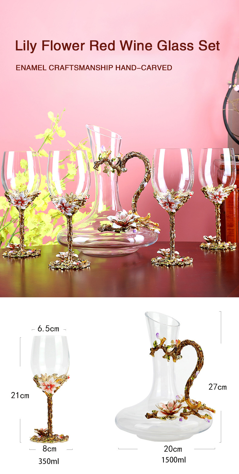 Enamel Craftsmanship Lily Flower Red Wine Glass Set Creative Personality European-style Luxury Home Decanter Goblet Drinkware