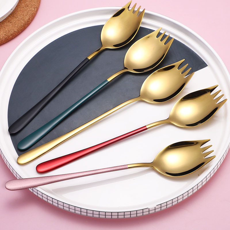 304 Stainless Steel Salad Spoon High Temperature Paint Handle Instant Noodle Artifact Spoon Fork Creative Korean Spoon Cutlery