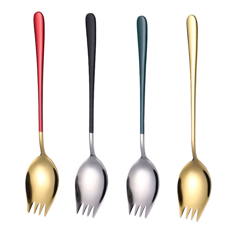 304 Stainless Steel Salad Spoon High Temperature Paint Handle Instant Noodle Artifact Spoon Fork Creative Korean Spoon Cutlery