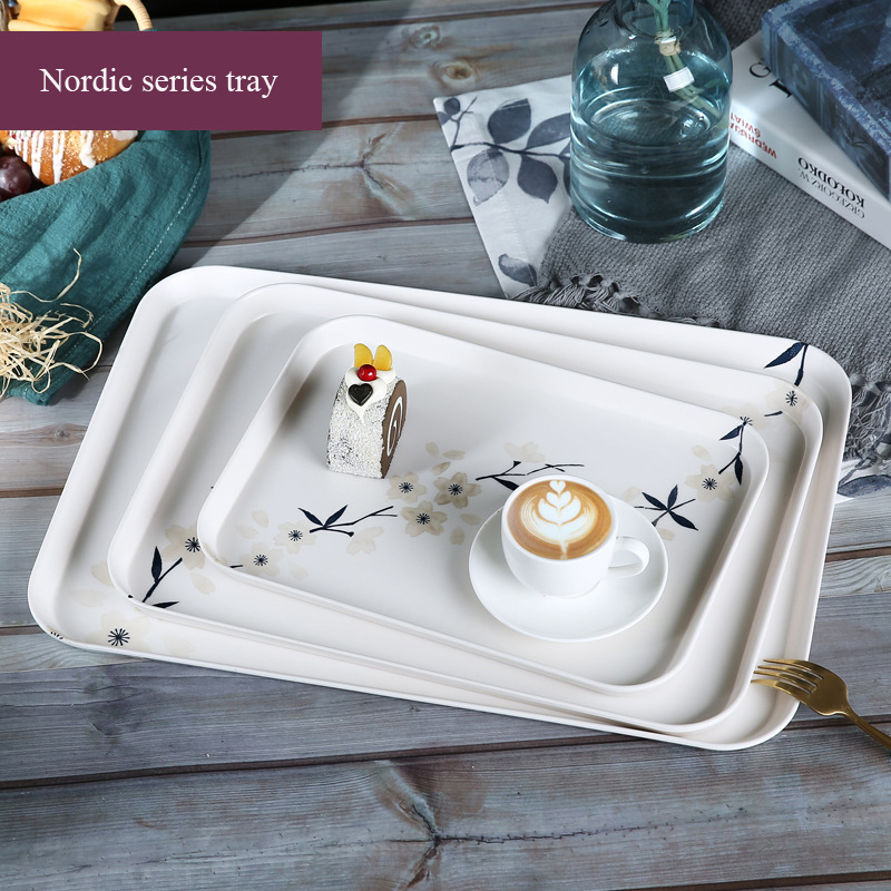 Nordic Style Breakfast Cake Dessert Tea Tray Rectangular Storage Melamine Tray Anti-fall Compression Kitchen Plate Tableware