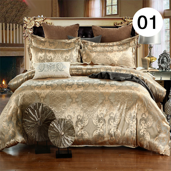 Luxury Silk Satin Jacquard Duvet Cover Sets Bedding Set Embroidery Bed Set Quilt Cover Pillowcases Fitted Sheet Set 3/4 PC