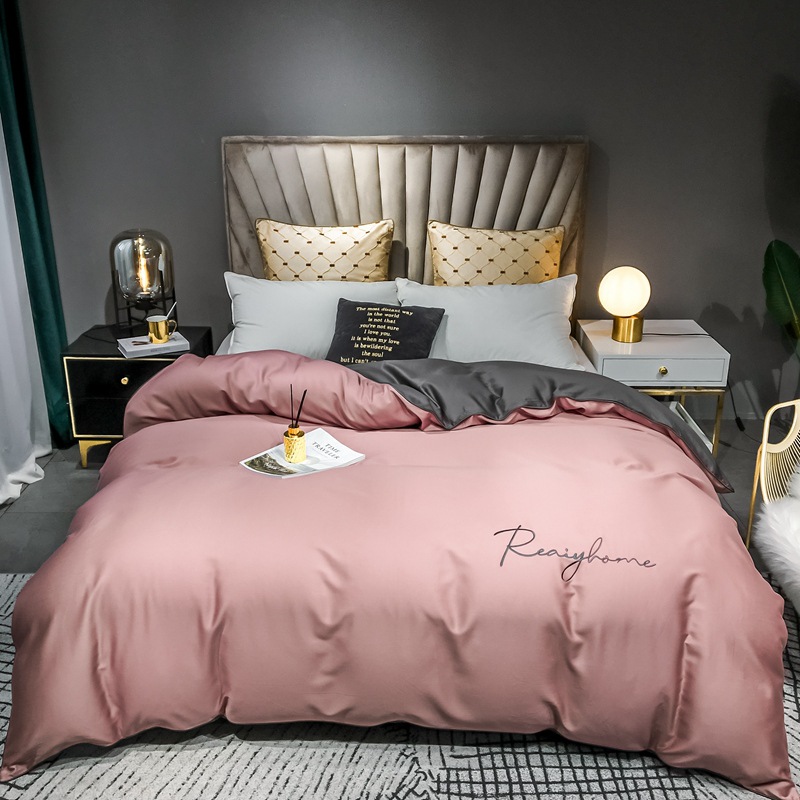 2021 New Bedding Single Quilt Cover 60 Cotton Solid Color Embroidery Light Luxury Series Quilt Cover Single Double Size