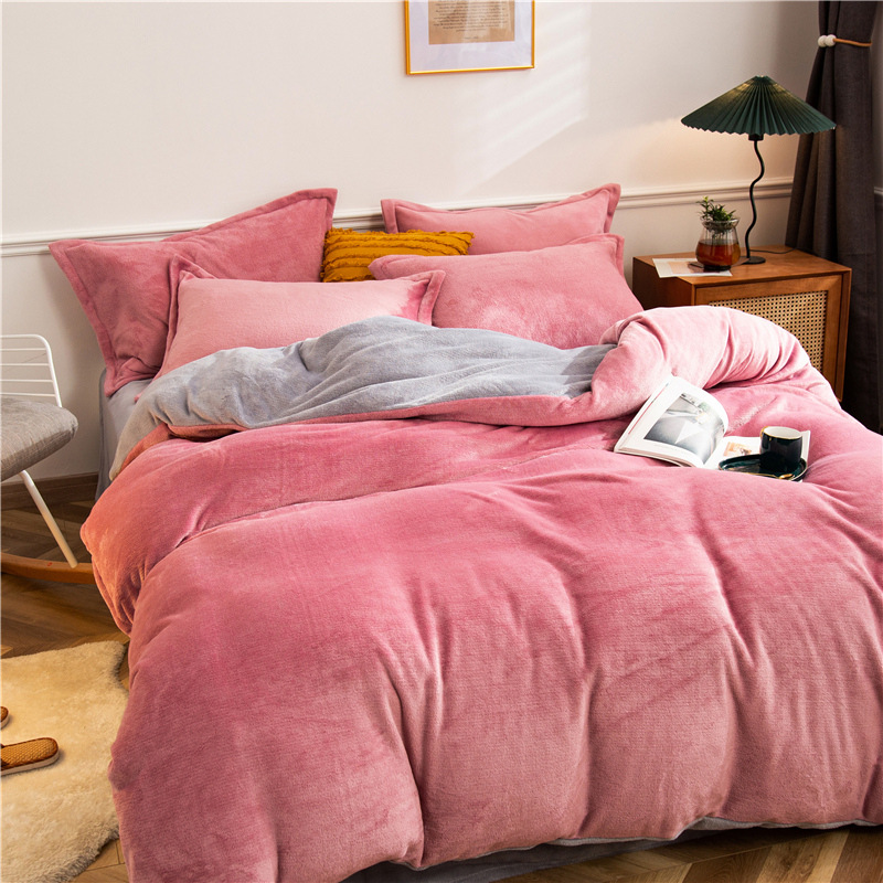 Home Textile Plush Bed Korean Version Of French Fleece Thick Coral Fleece 3/4pcs Set Bed Sheet Quilt Cover Pillowcase