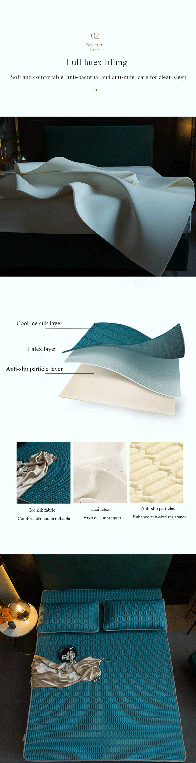 Home Textile Latex Mat Bed Cover Sheet set Non-slip Fixed Mattress Protector Summer Ice Silk Cool Bed Cover and Two Pillowcases