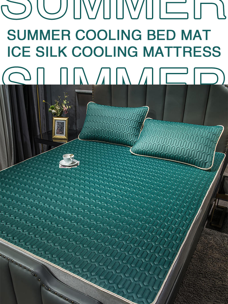 Summer Cooling Bed Mat Ice Silk Cooling Mattress Foldable Soft Bedding Sets Cool Sleep Pillowcases Full Size Bed Protector