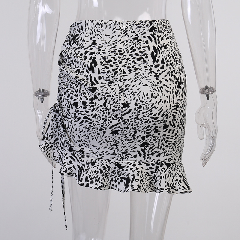 European American Fashion 2021 Korean Fashion Clothing Leopard Print Drawstring Skirt Sexy Short Skirt Leopard Print Mini Skirt