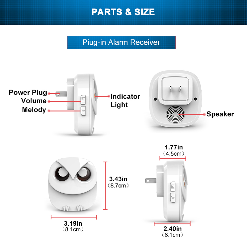 Extra Wireless Plug-in Receiver for HTZSAFE Wireless Alarms- Up to 32 Zones and 35 Optional Melodies- 4 Adjustable Volume Levels