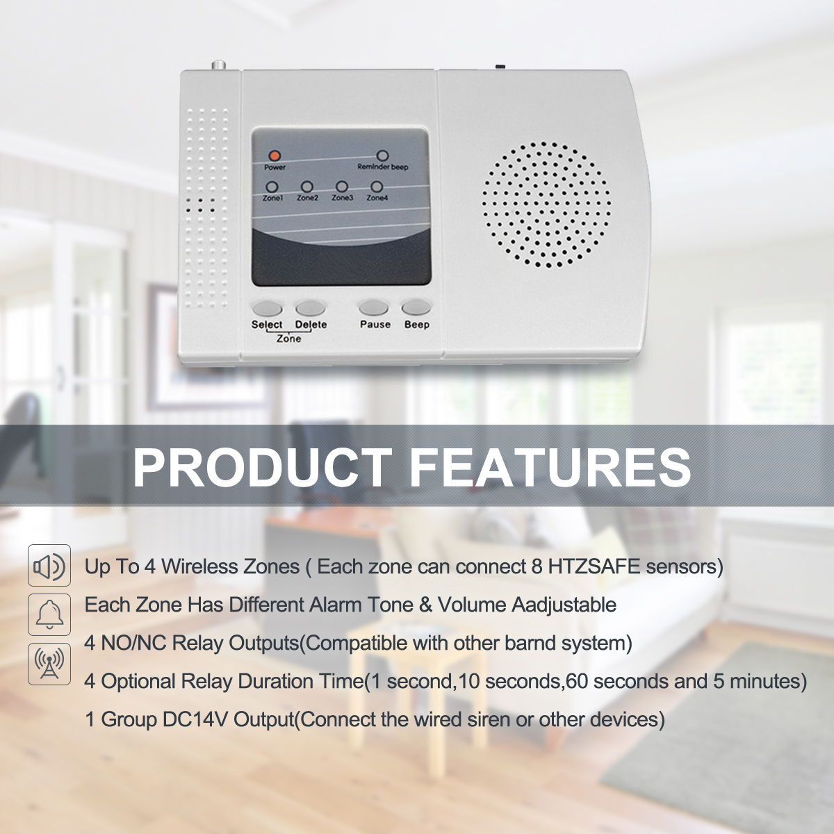 HTZSAFE Wireless Alarm Receiver,Multifunctional RF Receiver,Driveway Alarm Receiver