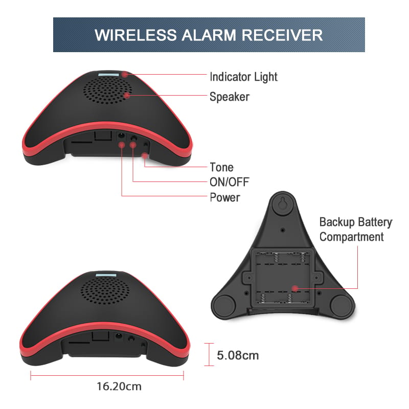 Extra Wireless Receiver for HTZSAFE Wireless Alarms- Up to 32 Zones and 35 Optional Melodies- 4 Adjustable Volume Levels