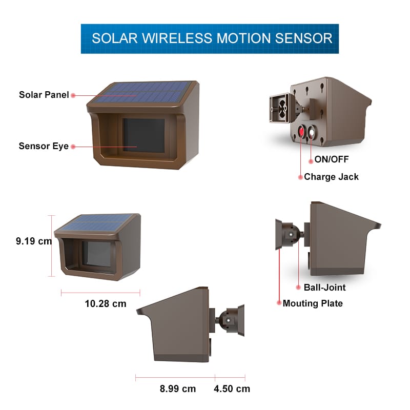 Extra Solar Wireless Motion Sensor/Detector - 800 Meters Wireless Transmission Range - 21 Meters Sensor Detection Range
