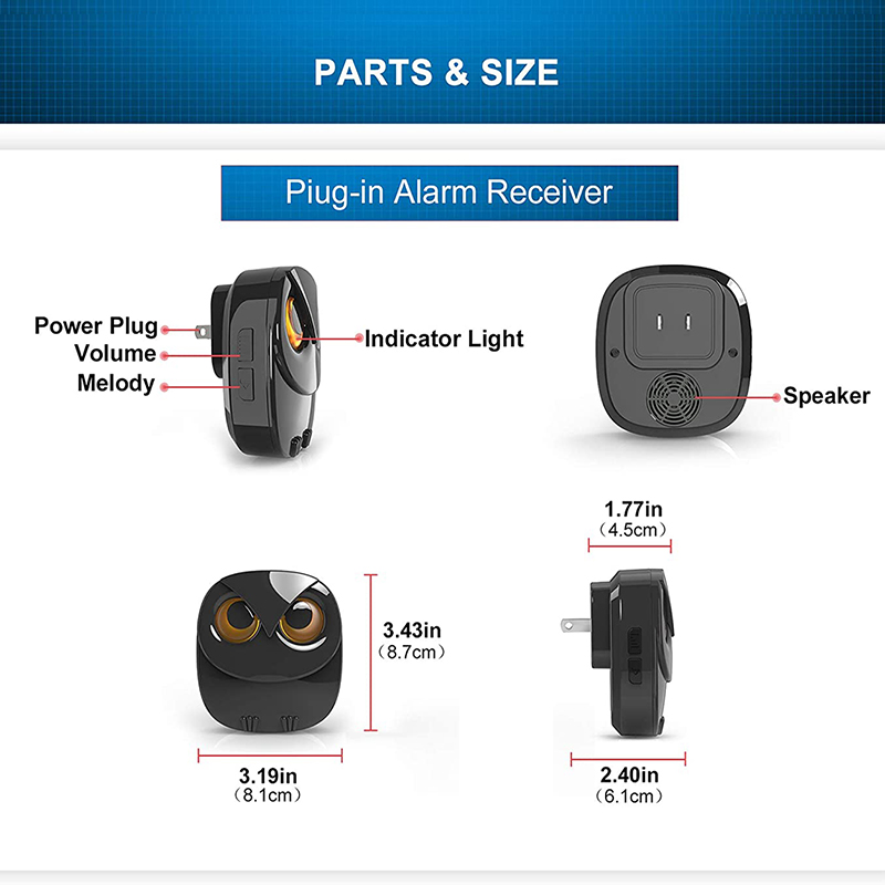 Extra Wireless Plug-in Receiver for HTZSAFE Wireless Alarms- Up to 32 Zones and 35 Optional Melodies- 4 Adjustable Volume Levels