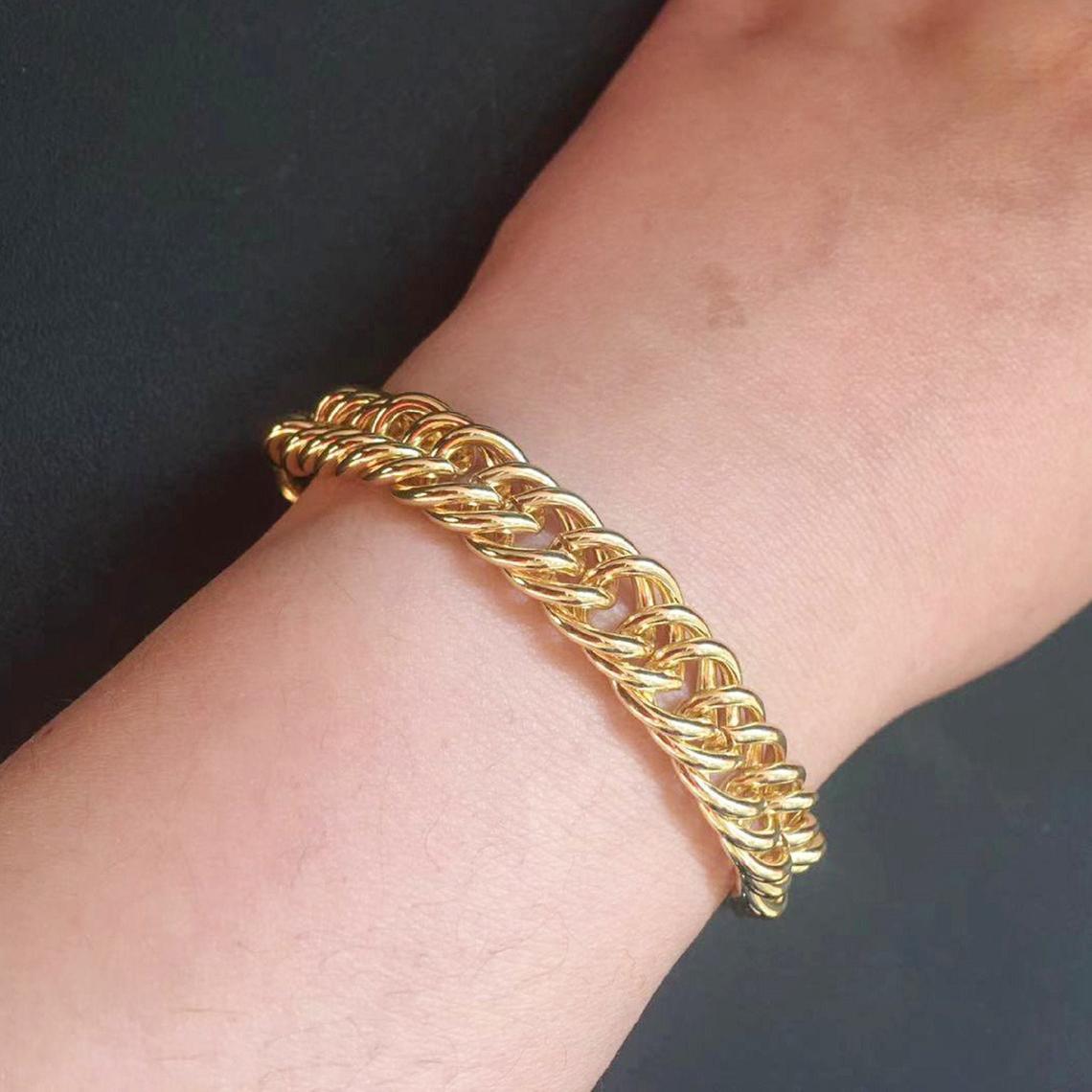14K Gold Plated Curb Foxtail Chain Wheat Chain Bracelet OT Toggle