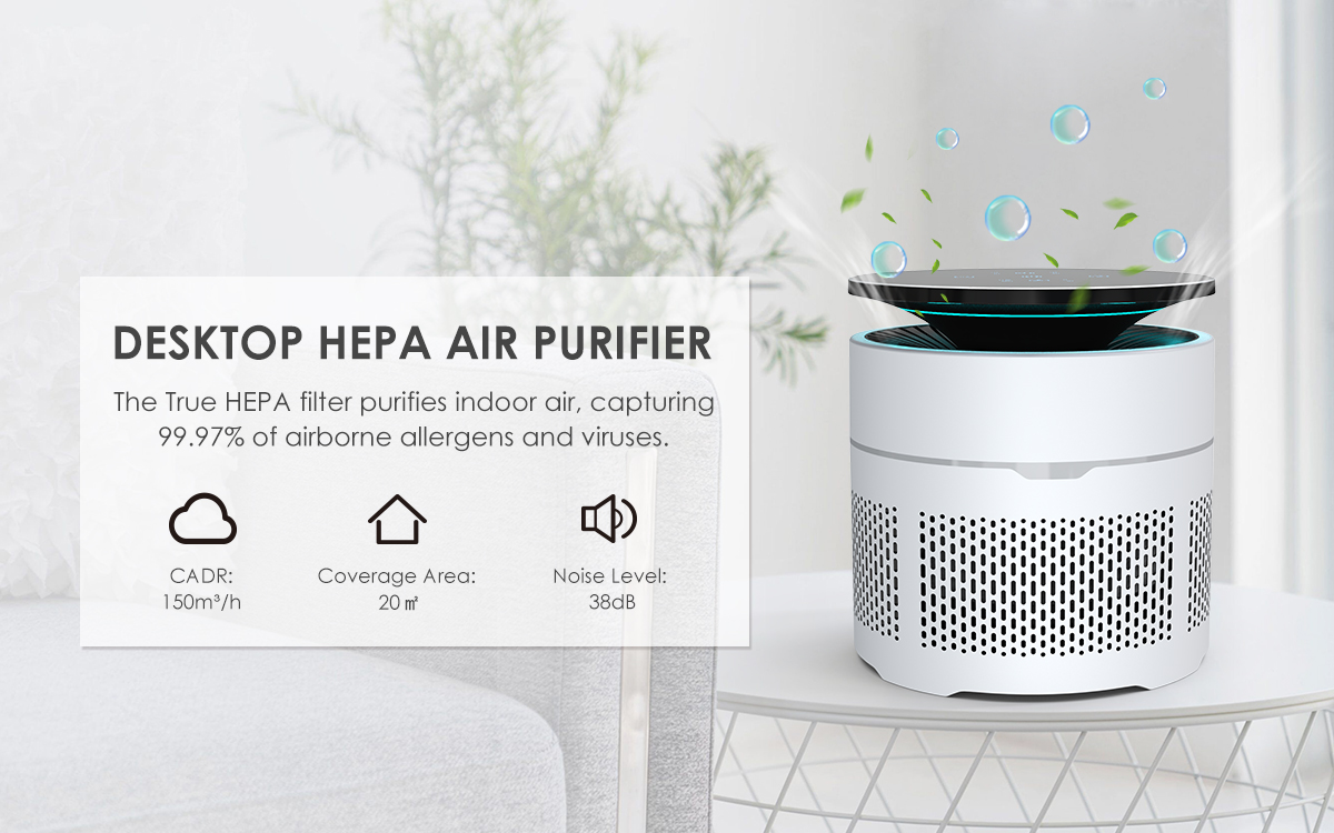 True HEPA Air Purifier for Room Up to 216ft², Ozone Free Air Cleaner for Pets, Allergies, Smokers, Mold, Odor Eliminator for Bedroom Office, Sleep Mode & Timer