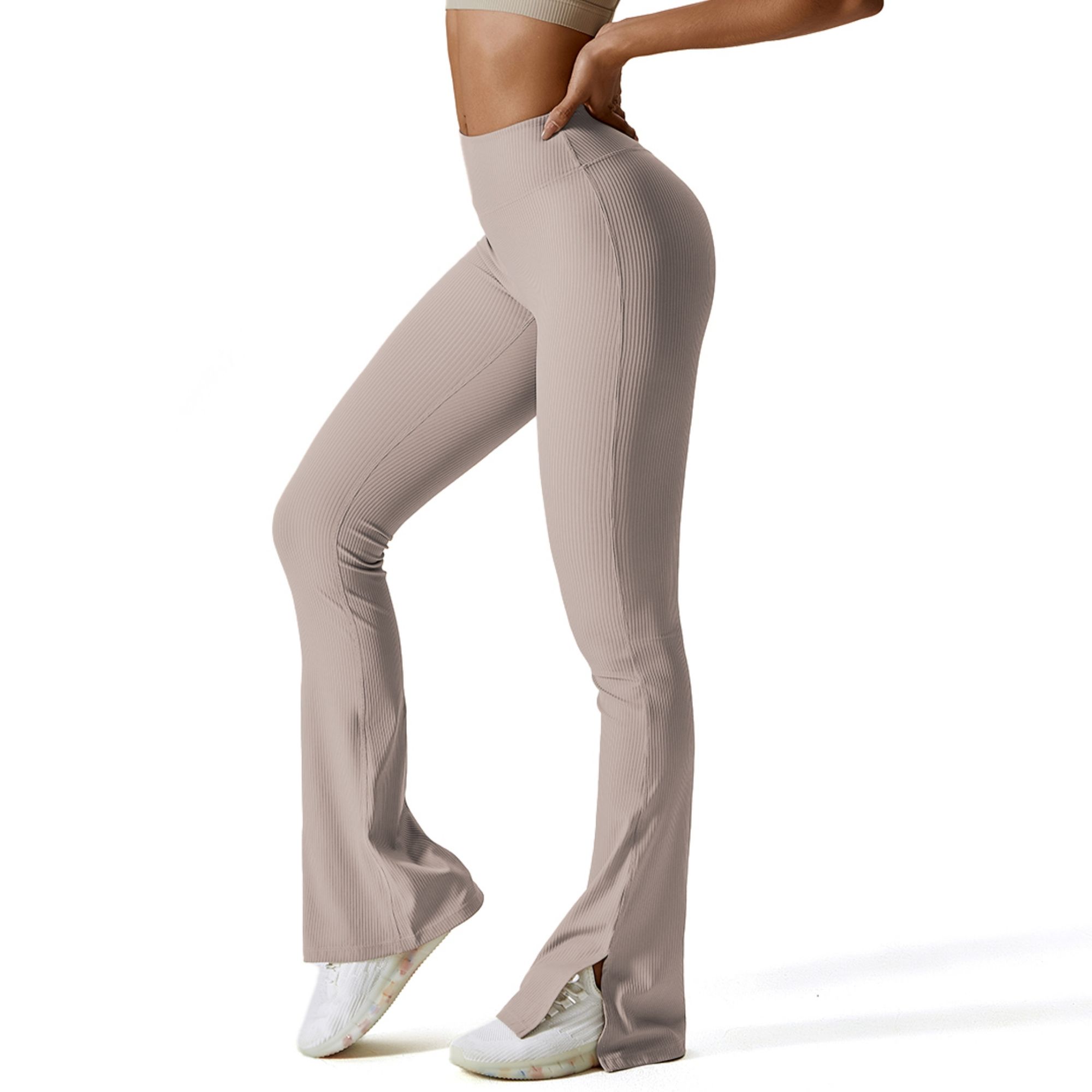 FITOP Womens Ribbed Flared Leggings Slit Hem High Waist Bootcut Yoga Pants Workout Bootleg Pants