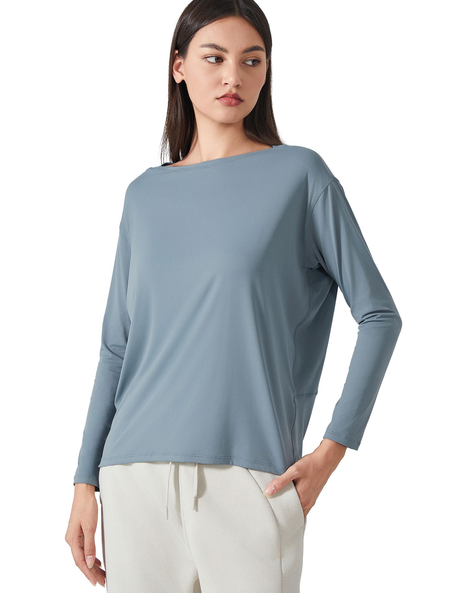 FITOP YOGA Long Sleeve Workout Tops Shirts for Women Loose Fit Athletic Yoga Shirt Casual Boat Neck Tops