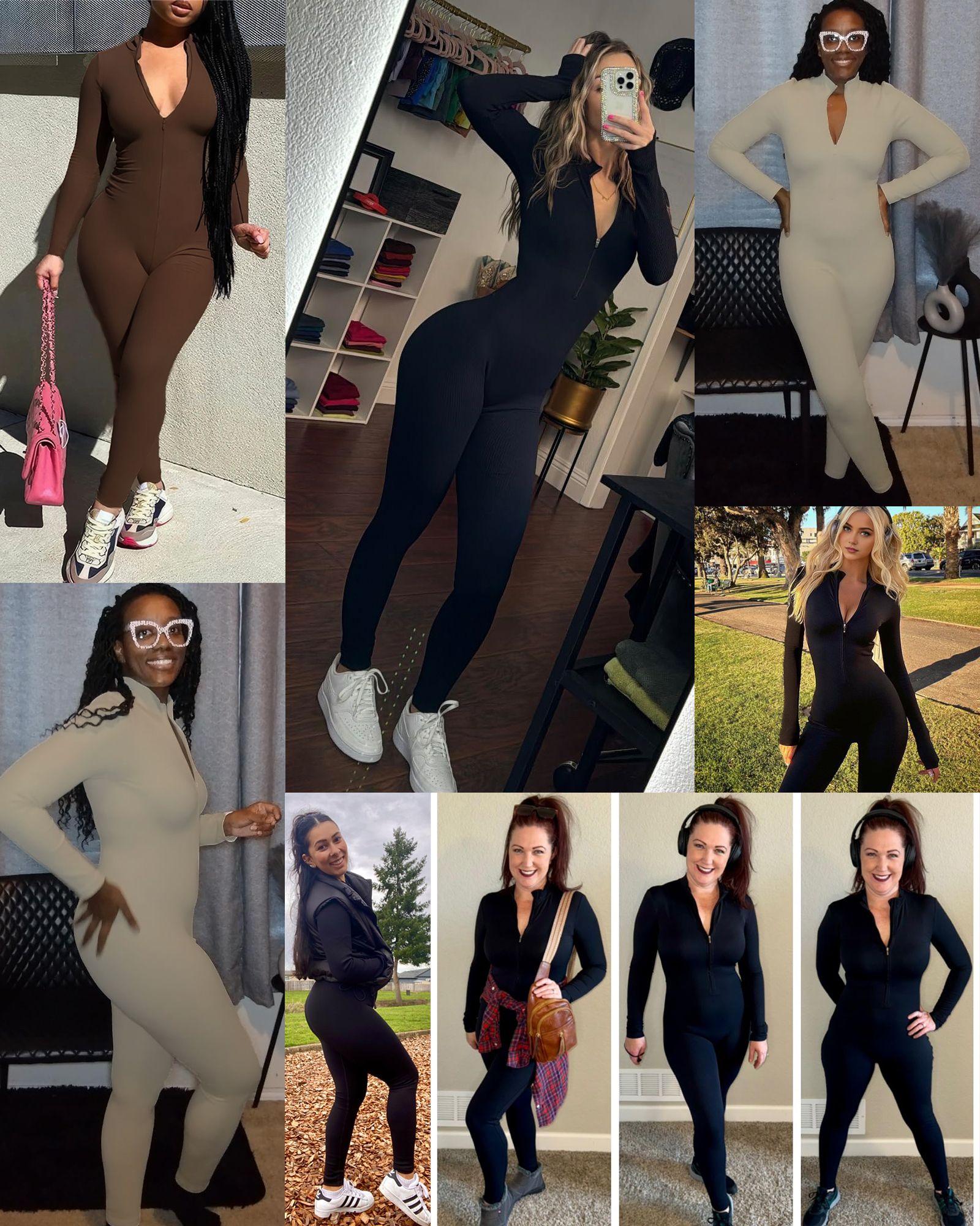 FITOP Women's Long Sleeve Workout Jumpsuit Zip Front Sport Romper Bottom Pants Bodysuit Bodycon Sexy One Piece M