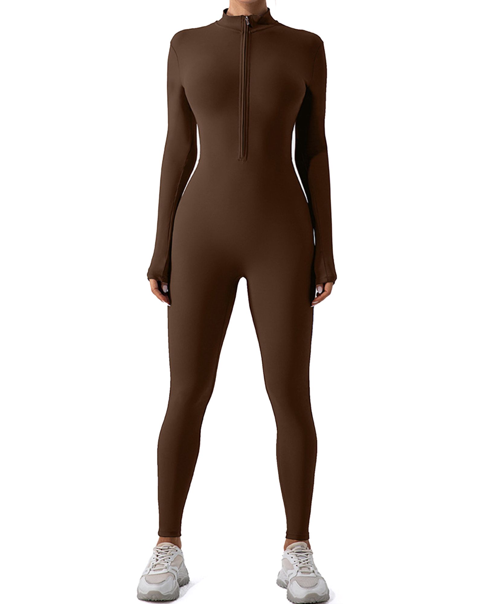 FITOP Women's Long Sleeve Workout Jumpsuit Zip Front Sport Romper Bottom Pants Bodysuit Bodycon Sexy One Piece M