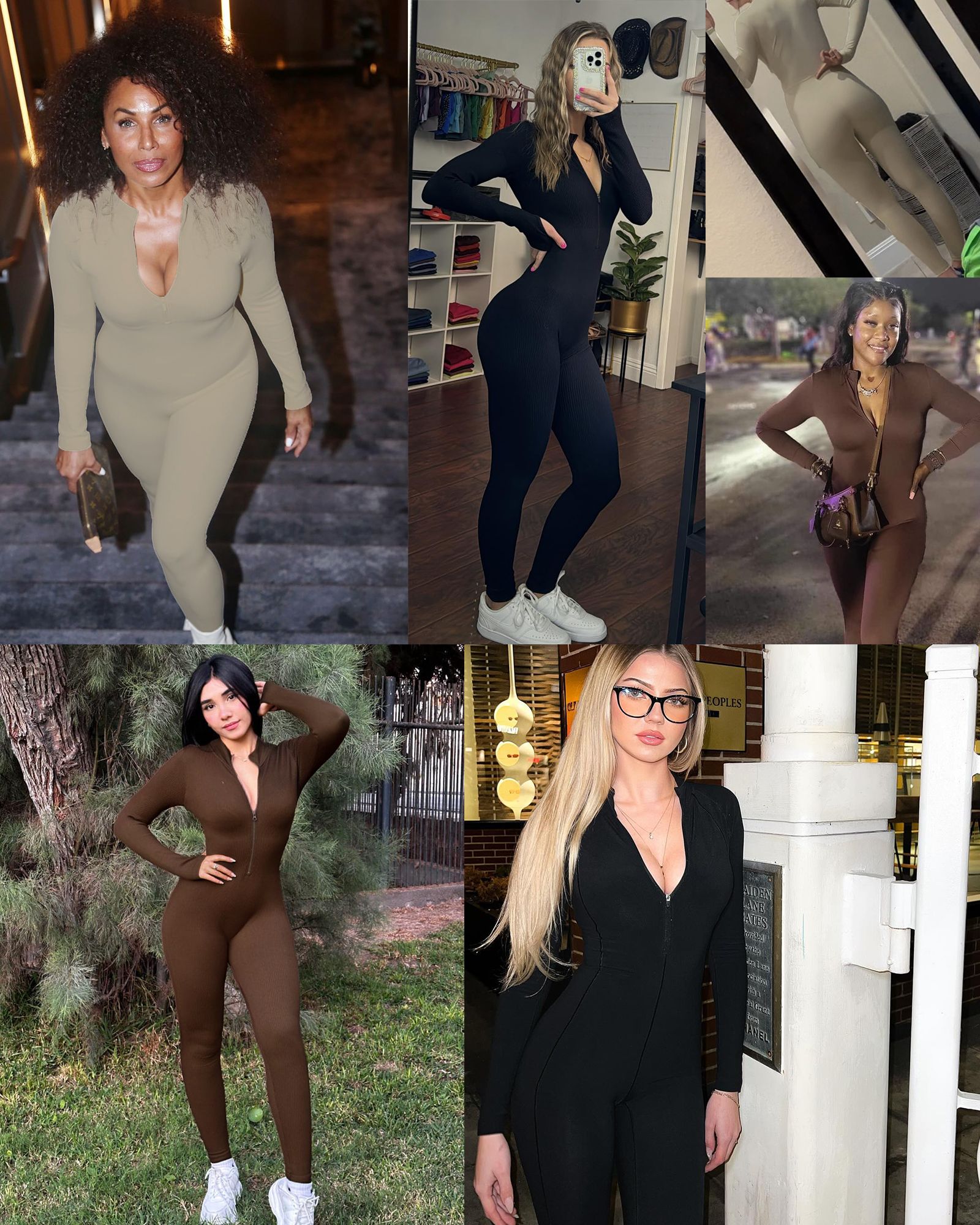 FITOP Women's Long Sleeve Workout Jumpsuit Zip Front Sport Romper Bottom Pants Bodysuit Bodycon Sexy One Piece M