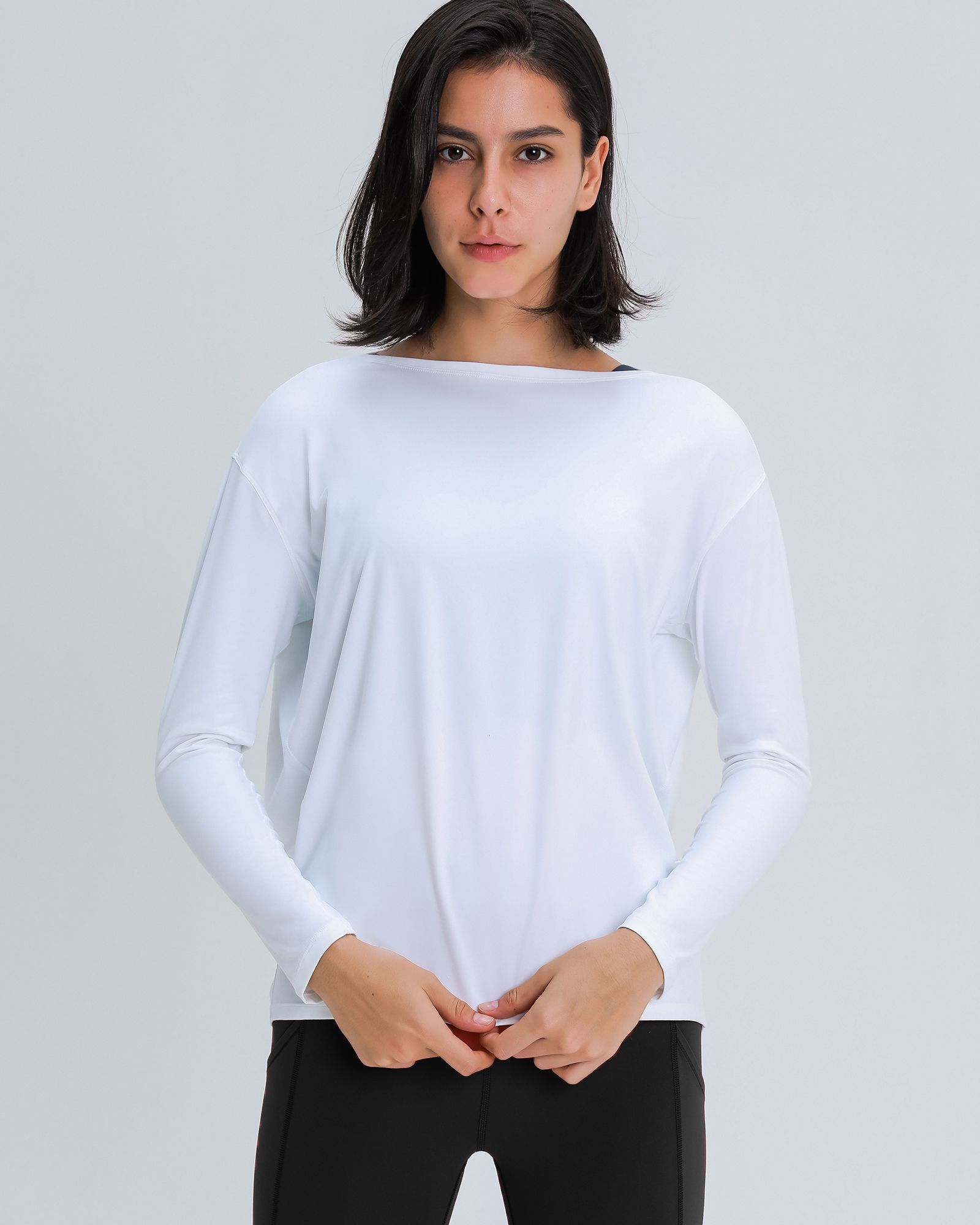 FITOP YOGA Long Sleeve Workout Tops Shirts for Women Loose Fit Athletic Yoga Shirt Casual Boat Neck Tops