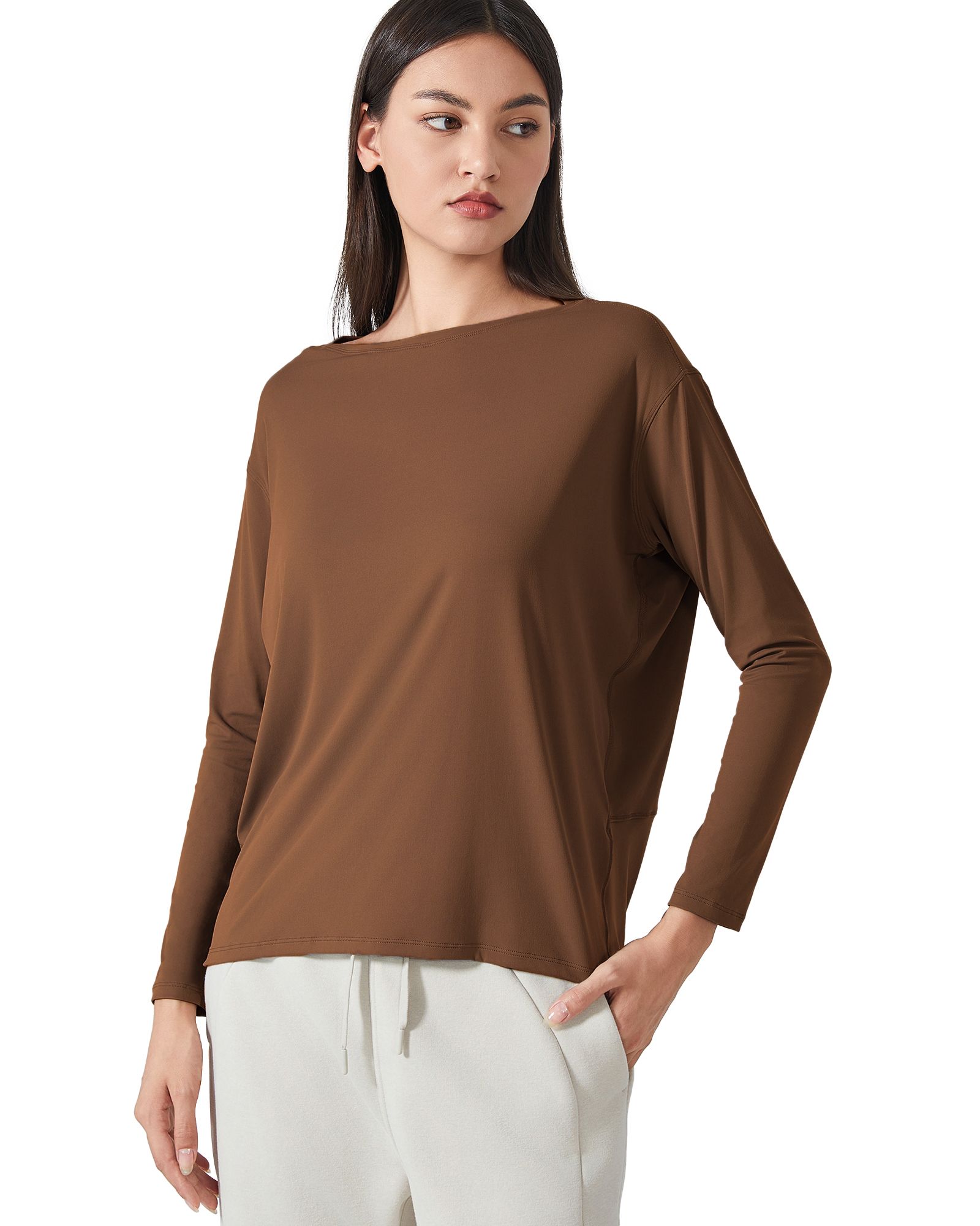 FITOP YOGA Long Sleeve Workout Tops Shirts for Women Loose Fit Athletic Yoga Shirt Casual Boat Neck Tops