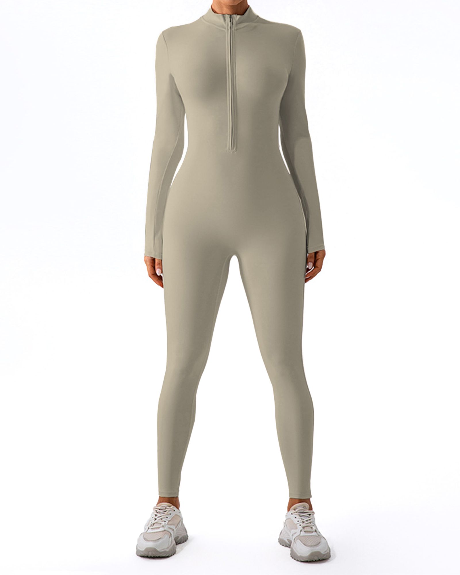 FITOP Women's Long Sleeve Workout Jumpsuit Zip Front Sport Romper Bottom Pants Bodysuit Bodycon Sexy One Piece M