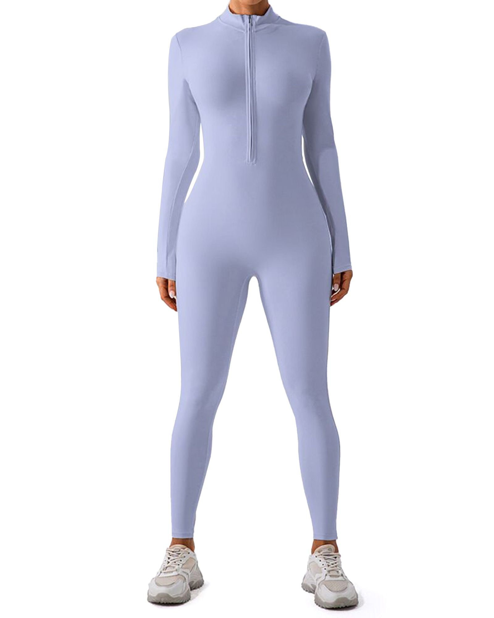 FITOP Women's Long Sleeve Workout Jumpsuit Zip Front Sport Romper Bottom Pants Bodysuit Bodycon Sexy One Piece M