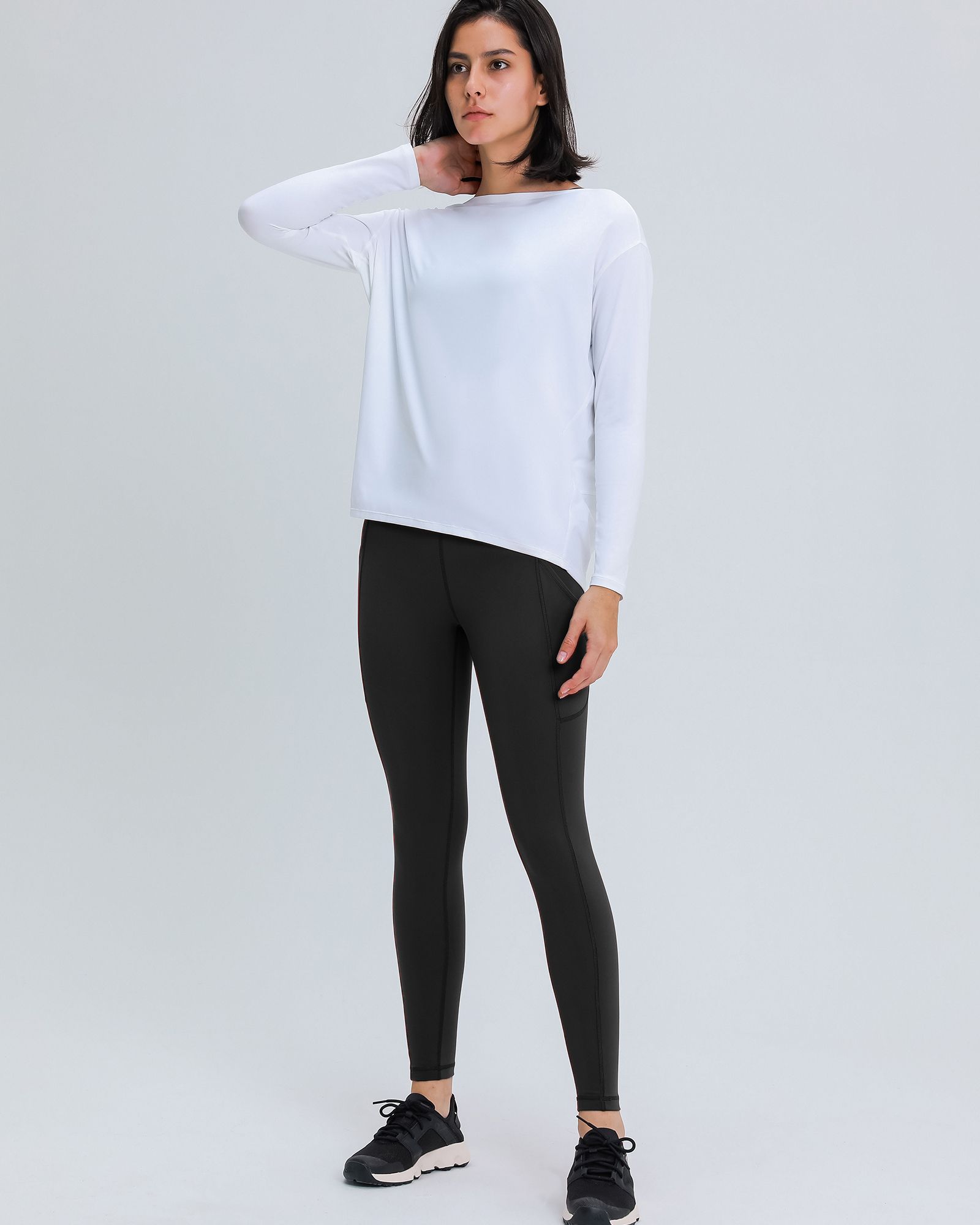 FITOP YOGA Long Sleeve Workout Tops Shirts for Women Loose Fit Athletic Yoga Shirt Casual Boat Neck Tops