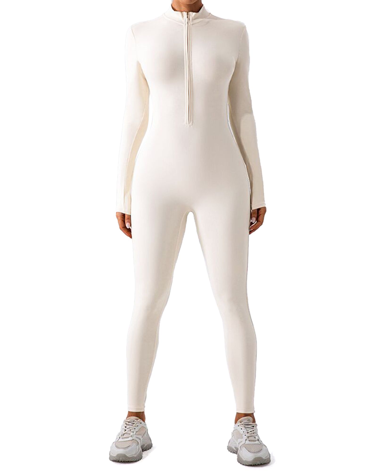 FITOP Women's Long Sleeve Workout Jumpsuit Zip Front Sport Romper Bottom Pants Bodysuit Bodycon Sexy One Piece M