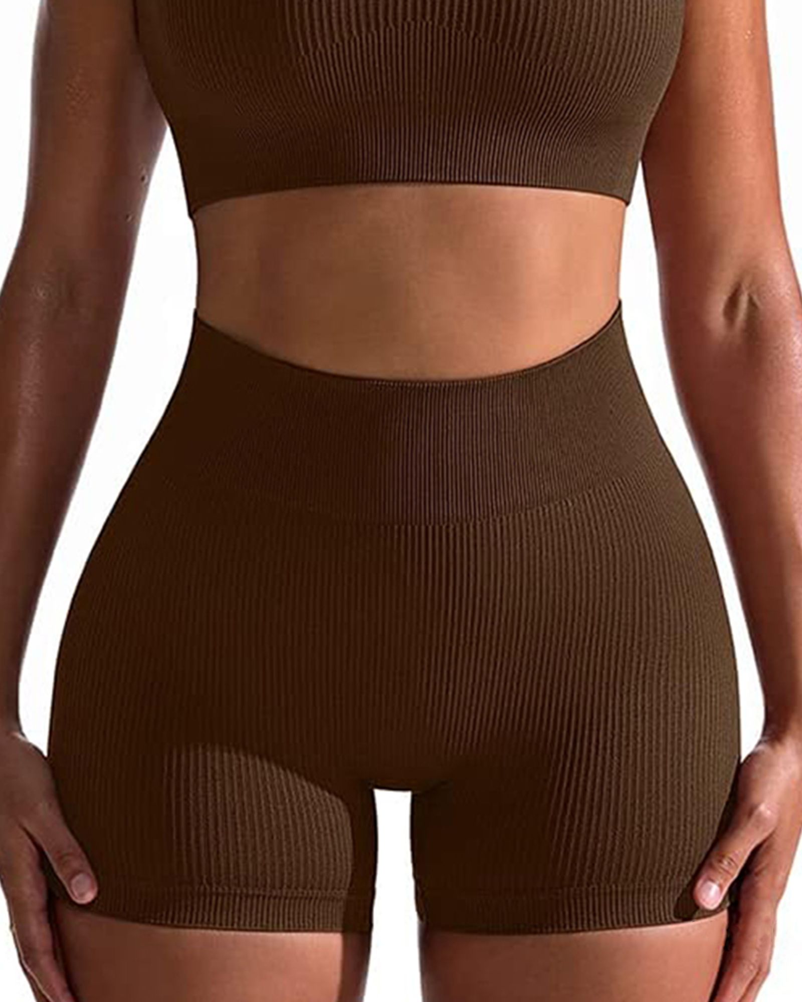 FITOP 3 Piece for Women Yoga Shorts Ribbed Seamless Workout High Waist Shorts Gym Leggings
