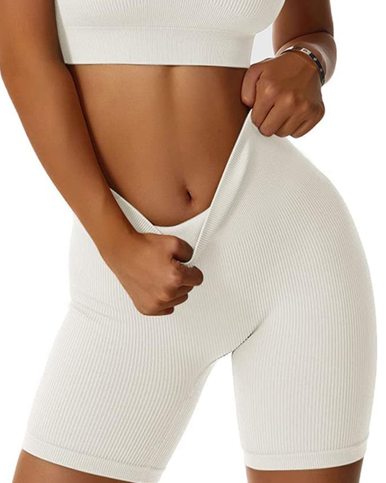 FITOP 3 Piece for Women Yoga Shorts Ribbed Seamless Workout High Waist Shorts Gym Leggings