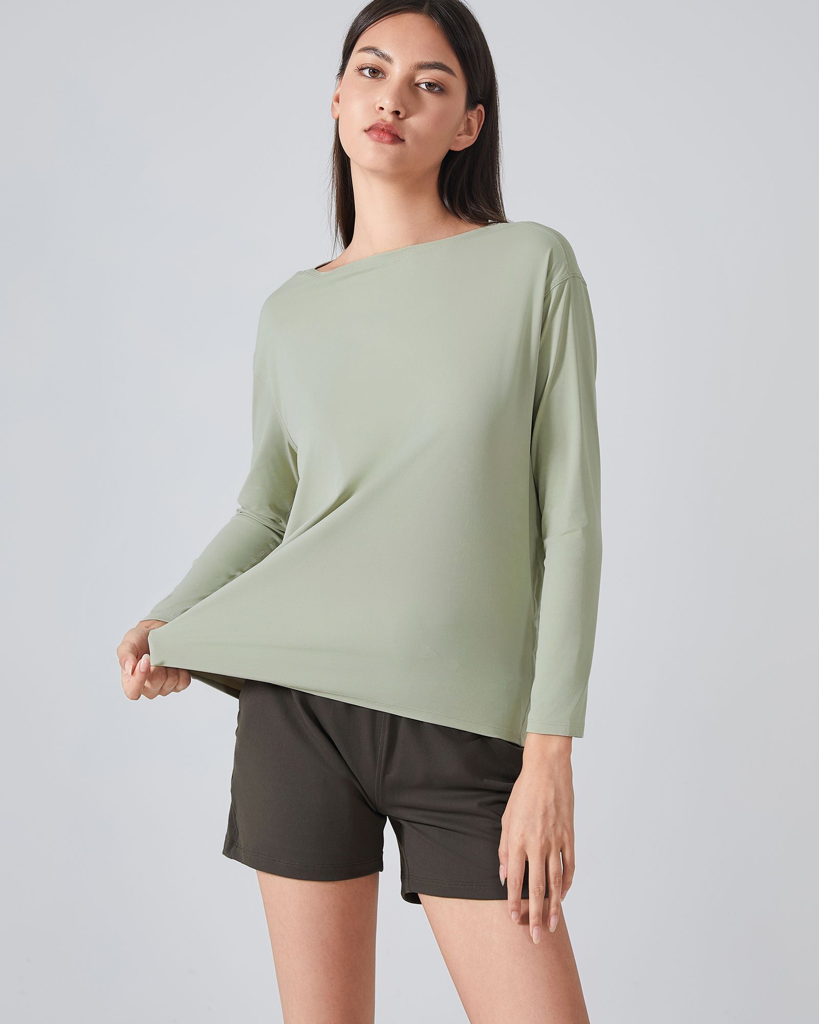 FITOP YOGA Long Sleeve Workout Tops Shirts for Women Loose Fit Athletic Yoga Shirt Casual Boat Neck Tops