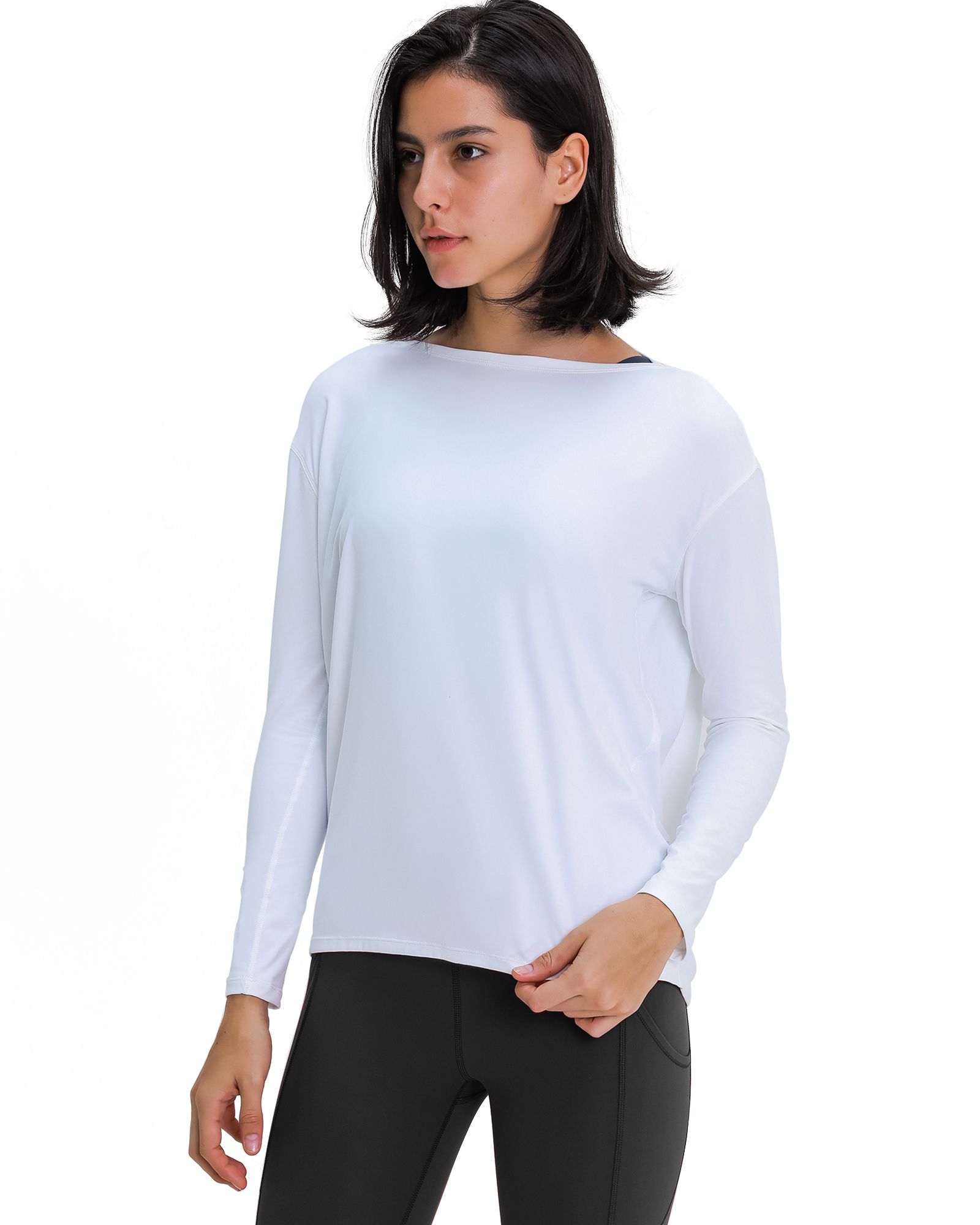 FITOP YOGA Long Sleeve Workout Tops Shirts for Women Loose Fit Athletic Yoga Shirt Casual Boat Neck Tops