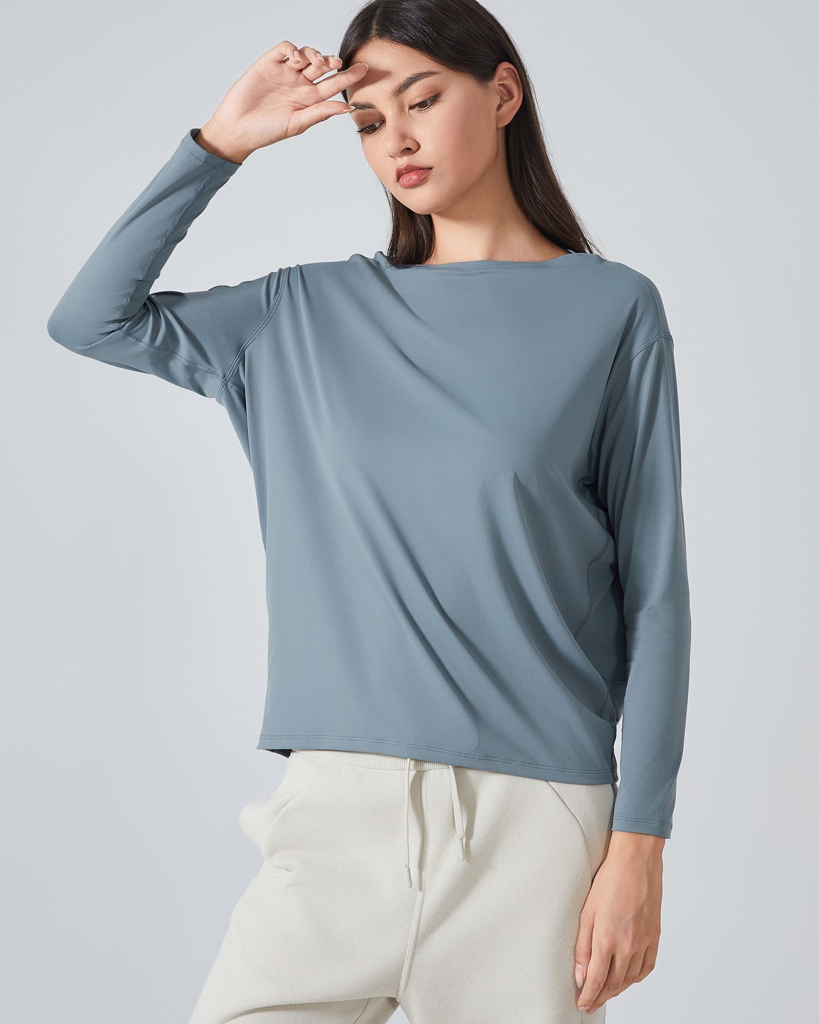 FITOP YOGA Long Sleeve Workout Tops Shirts for Women Loose Fit Athletic Yoga Shirt Casual Boat Neck Tops