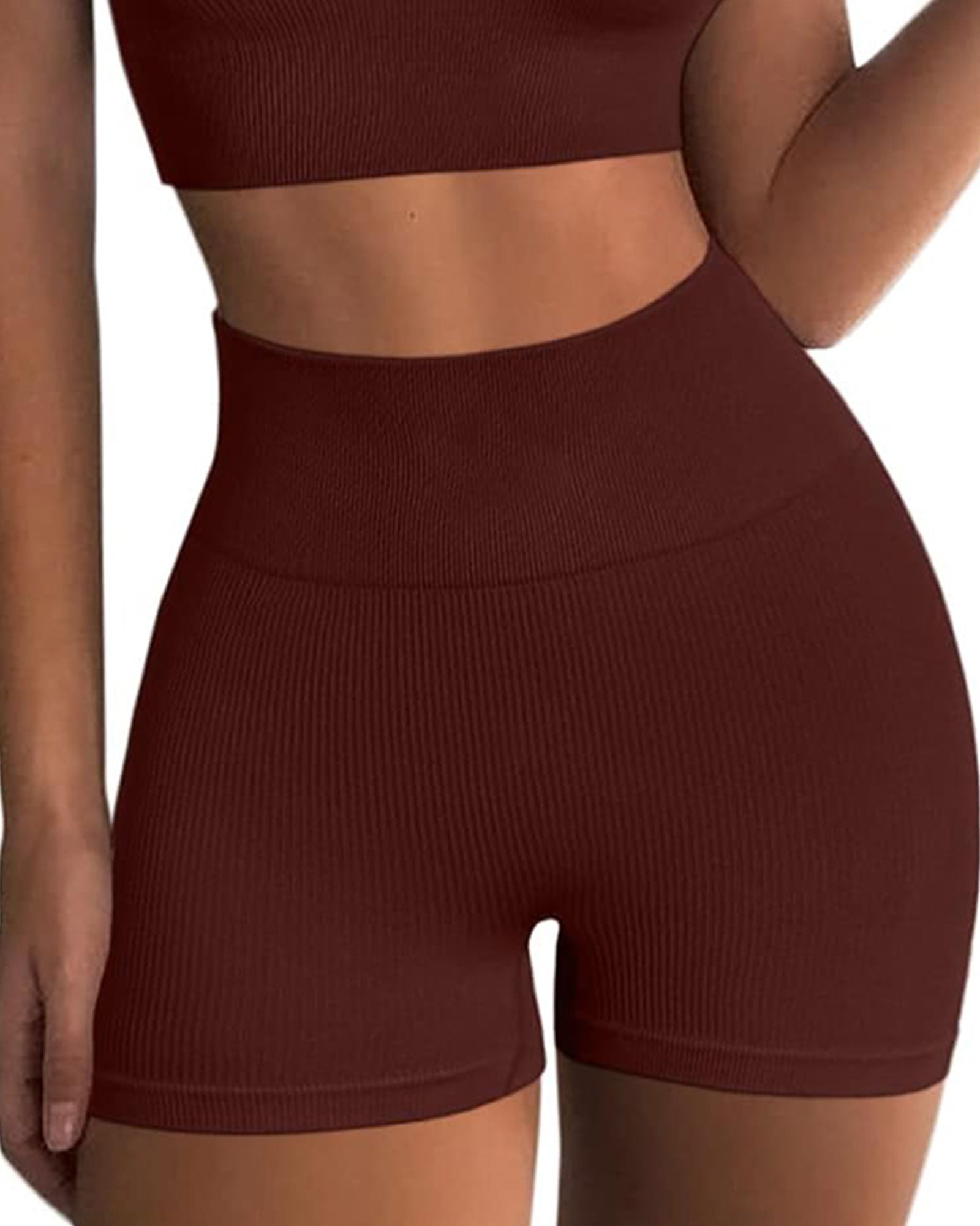 FITOP 3 Piece for Women Yoga Shorts Ribbed Seamless Workout High Waist Shorts Gym Leggings