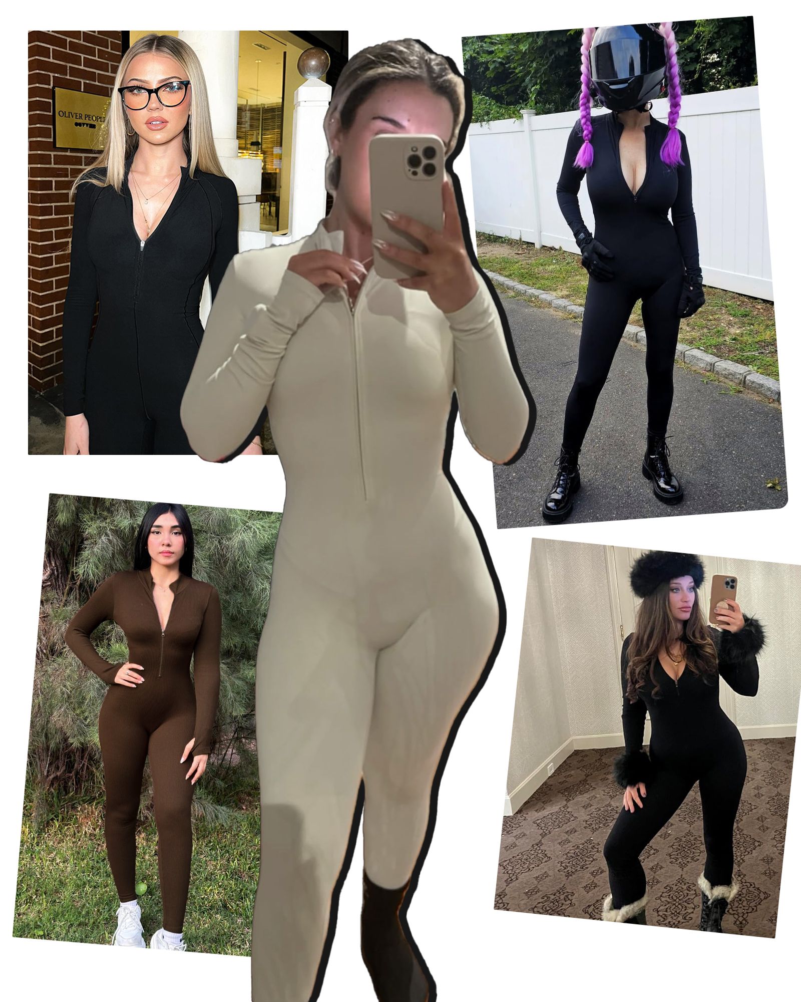 FITOP Women's Long Sleeve Workout Jumpsuit Zip Front Sport Romper Bottom Pants Bodysuit Bodycon Sexy One Piece M