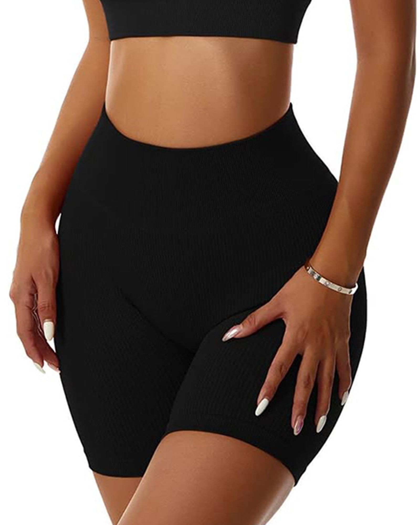 FITOP 3 Piece for Women Yoga Shorts Ribbed Seamless Workout High Waist Shorts Gym Leggings