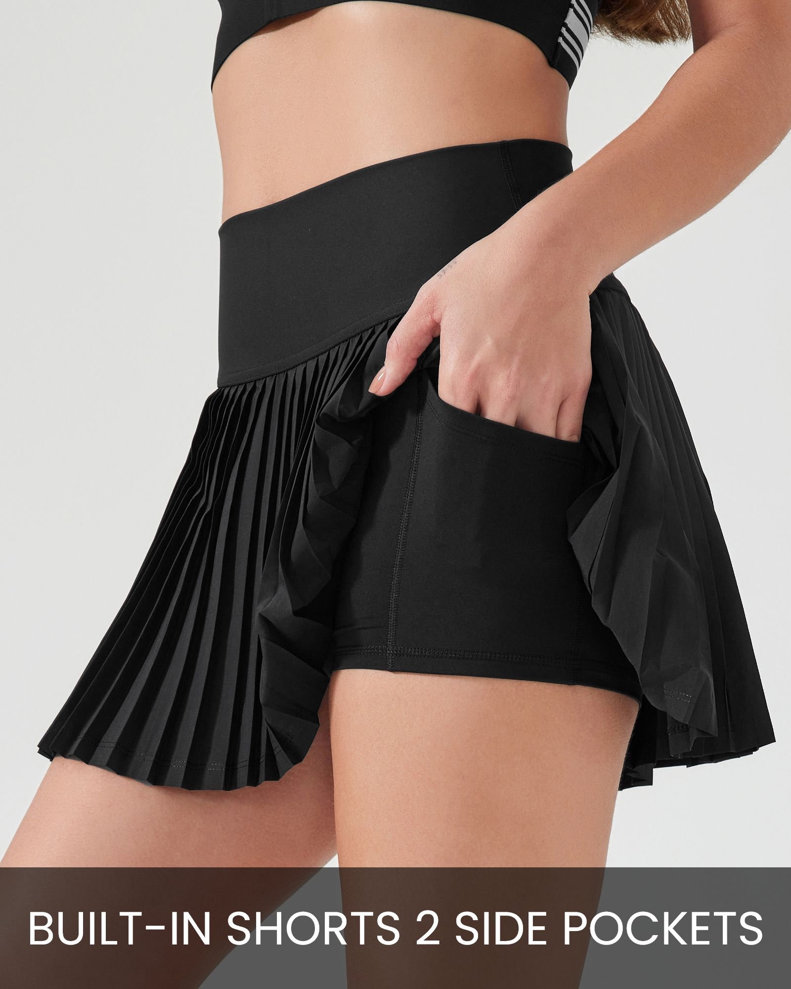 【3】FITOP Pleated Tennis Skirt for Women with Pockets Shorts Women's High Waisted Casual Liner A Line Workout Golf Skorts Skirts