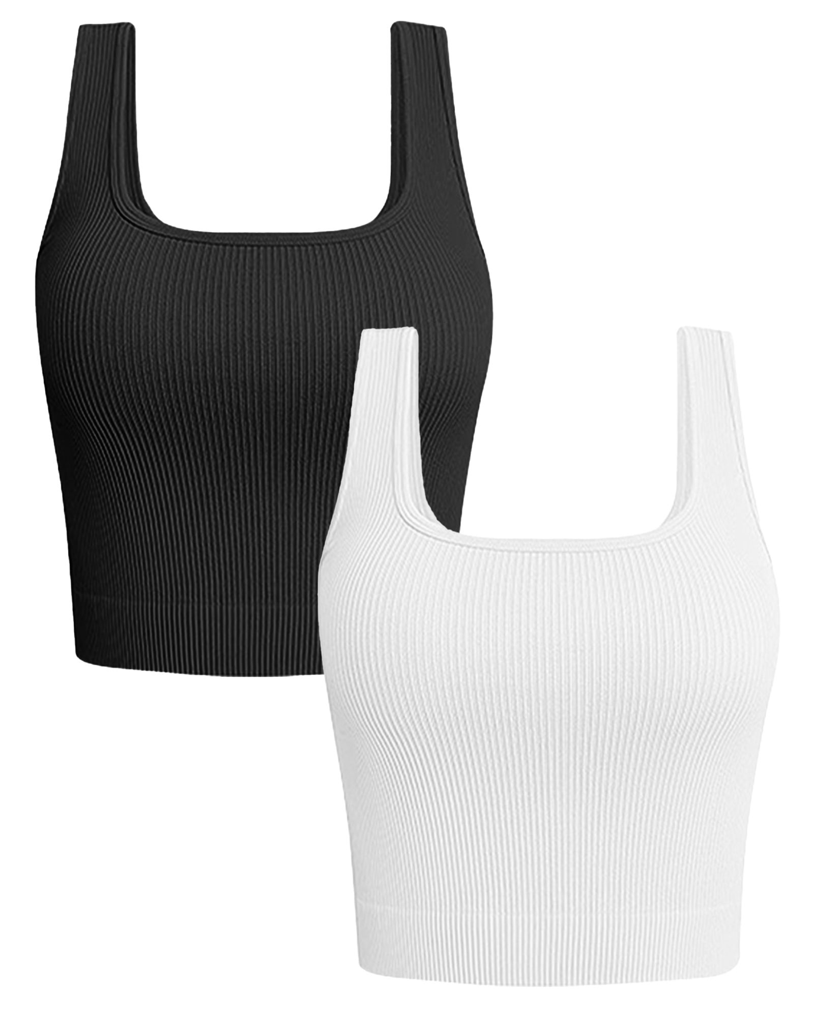 FITOP Women's 2 Piece Square Neck Tank Tops Ribbed Seamless Workout Exercise Shirts Summer Basic Camis