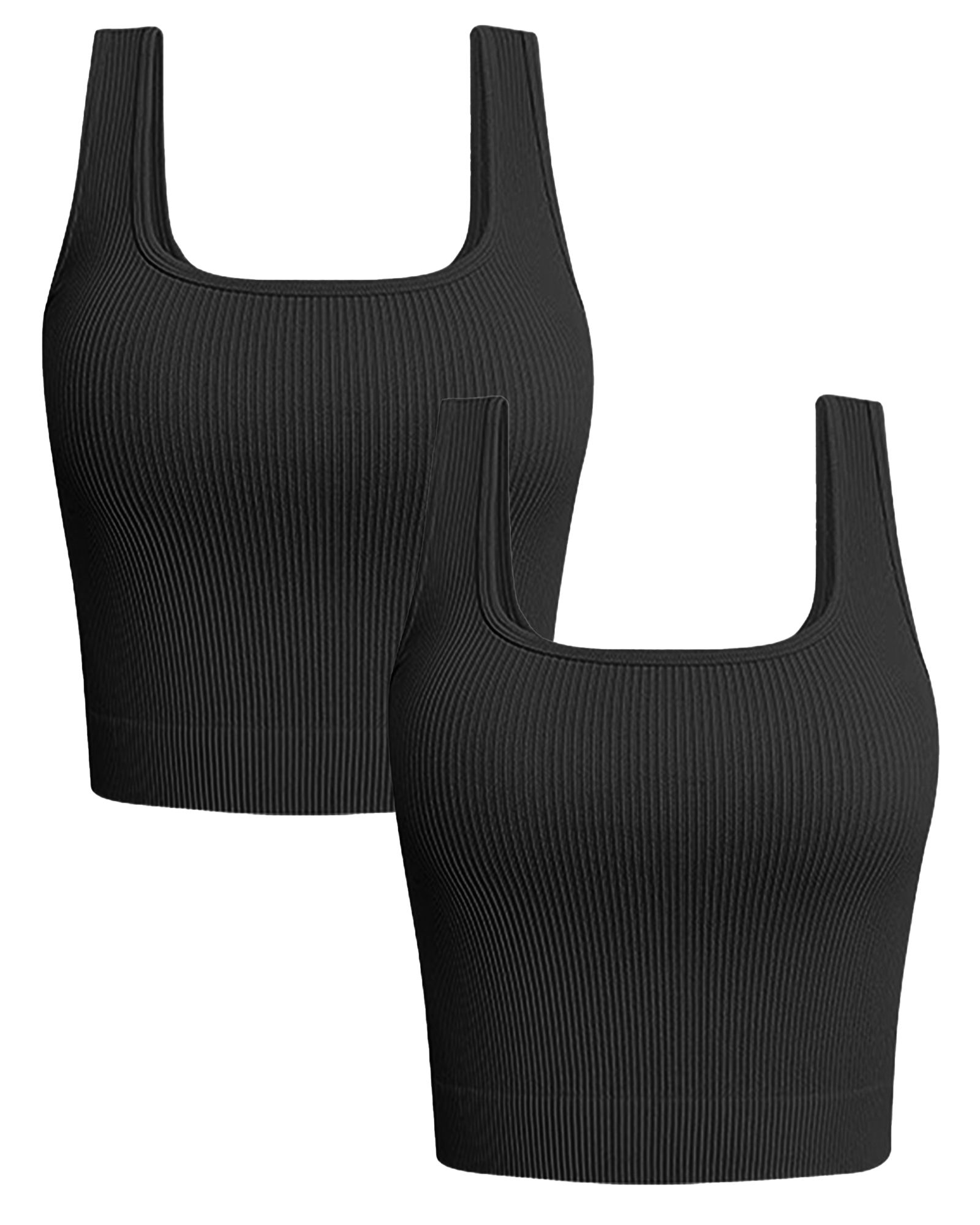 FITOP Women's 2 Piece Square Neck Tank Tops Ribbed Seamless Workout Exercise Shirts Summer Basic Camis