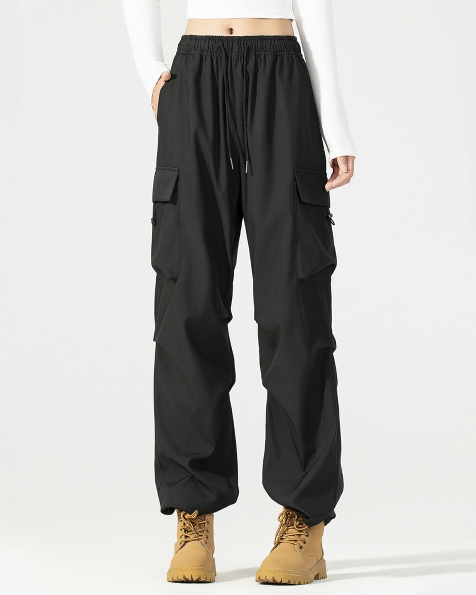 FITOP Women's Parachute Cargo Pants with Pockets Quick Dry Hiking Pants Lightweight Baggy Joggers